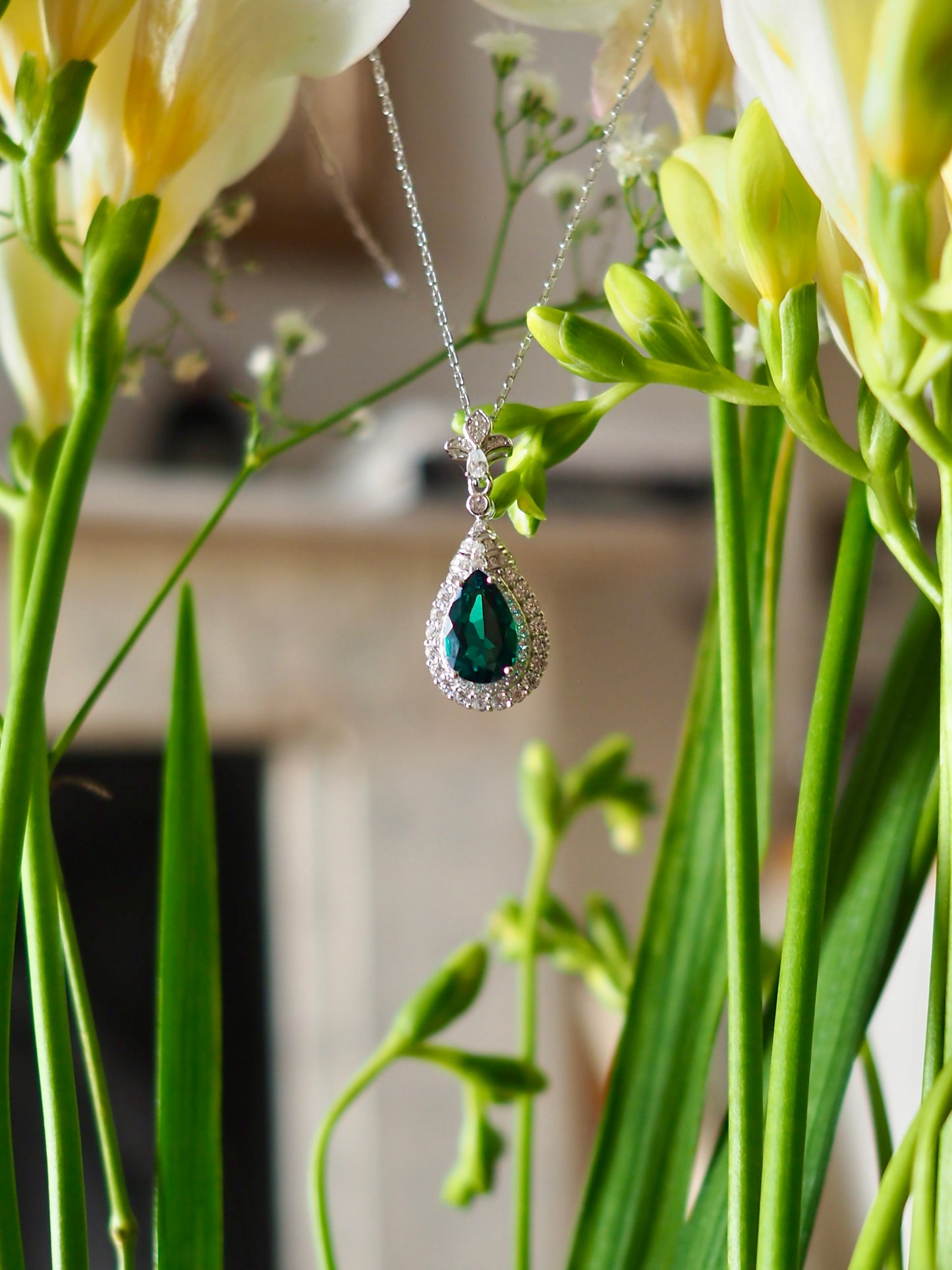 Emerald Drop Pendant Necklace